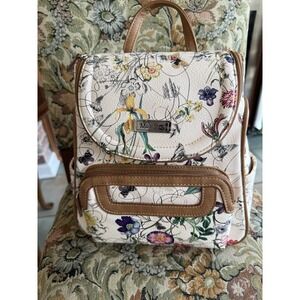 New MultiSac Backpack Tote Purse White Tan Multicolor Floral